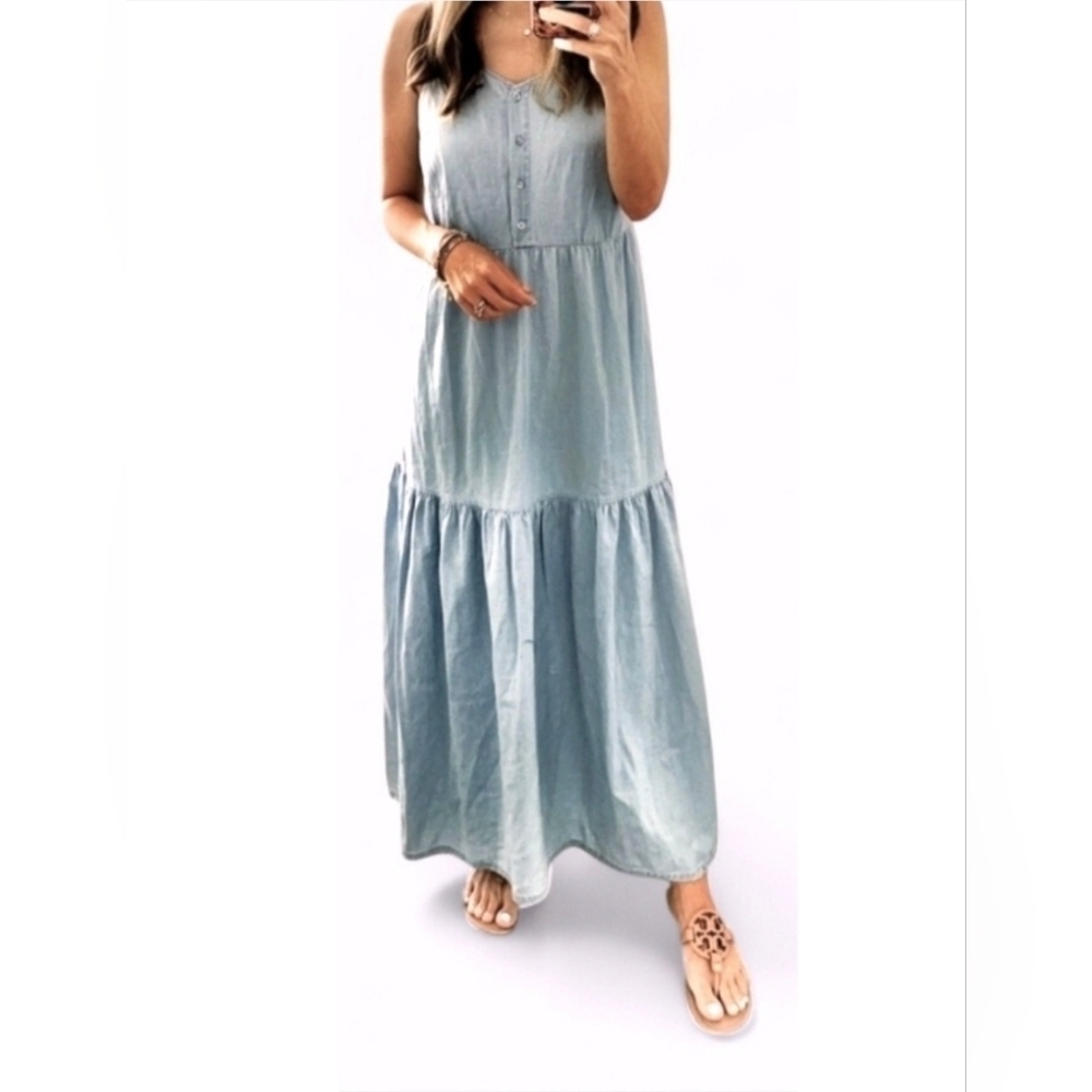 Becool Tiered Maxi Dress Sea Blue Size Small - Picture 2 of 14